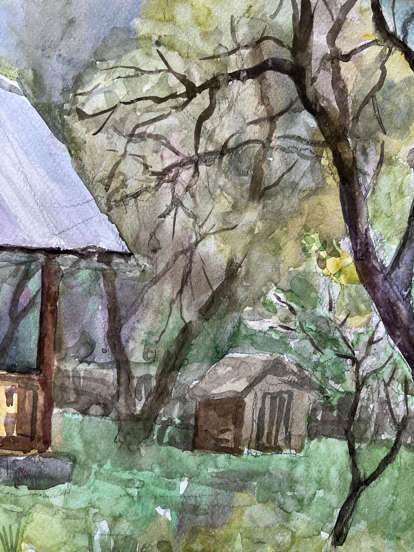 Watercolor painting Country house