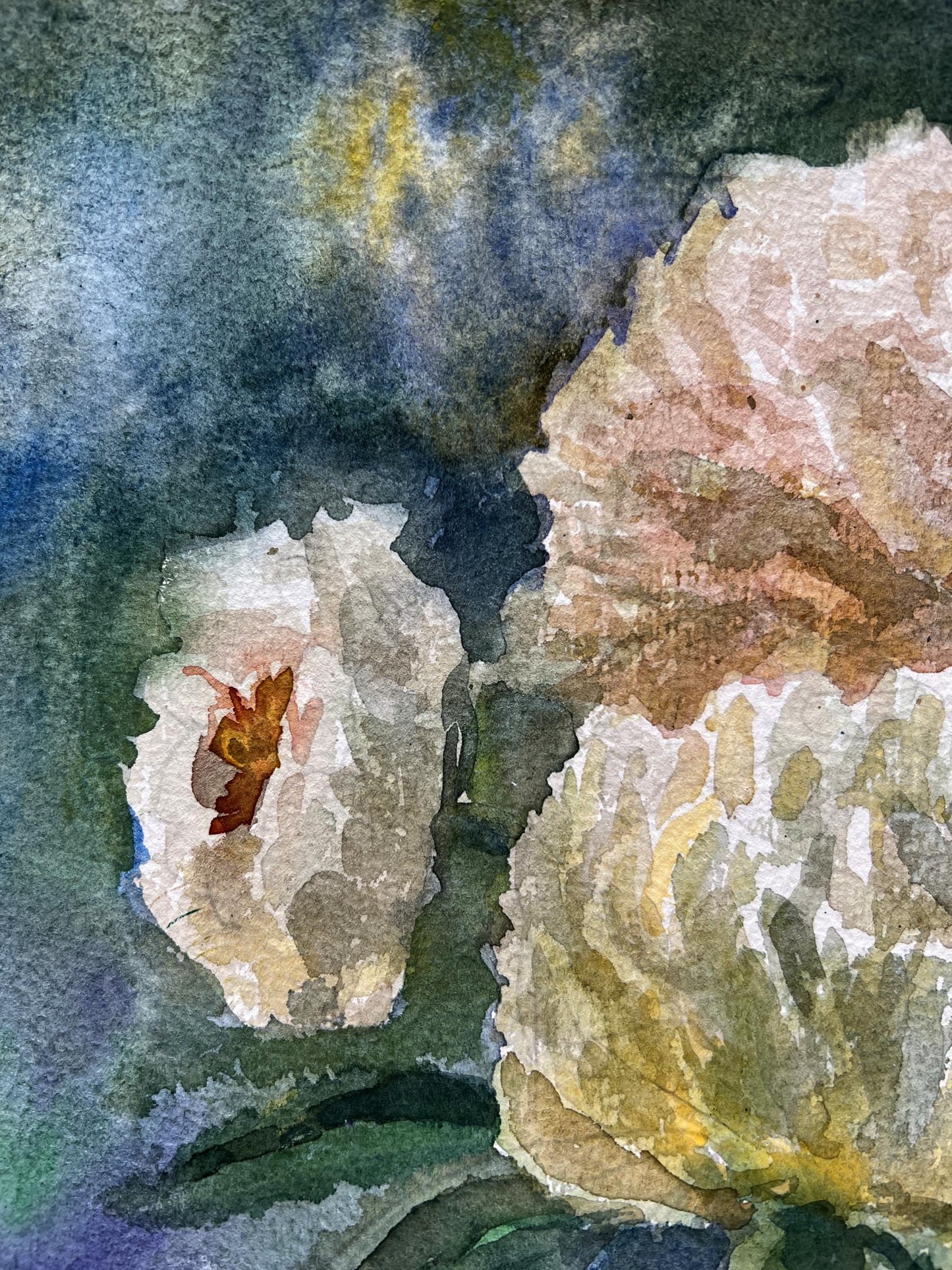 Watercolor painting White peonies still life