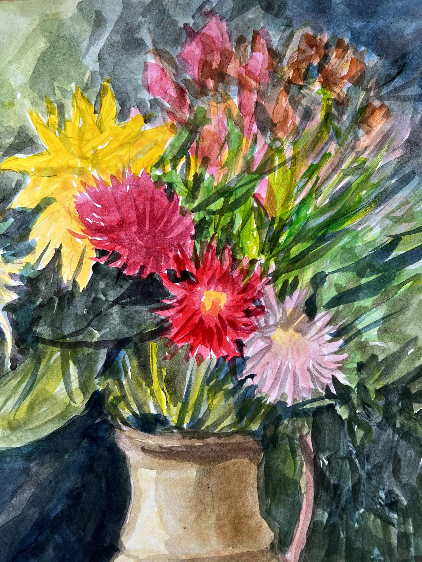 Watercolor painting Flower still life