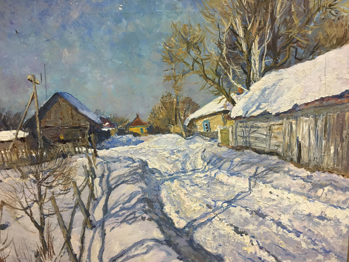 Oil painting Snow covered village Zvyagintsev Rostislav Mikhailovich