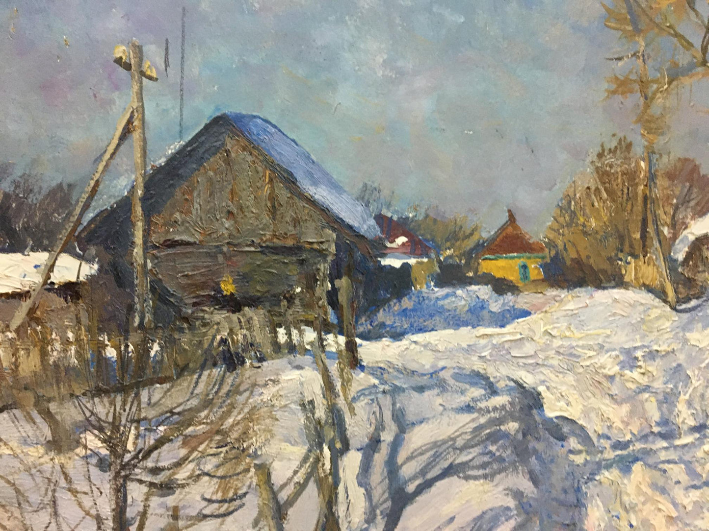 Oil painting Snow covered village Zvyagintsev Rostislav Mikhailovich
