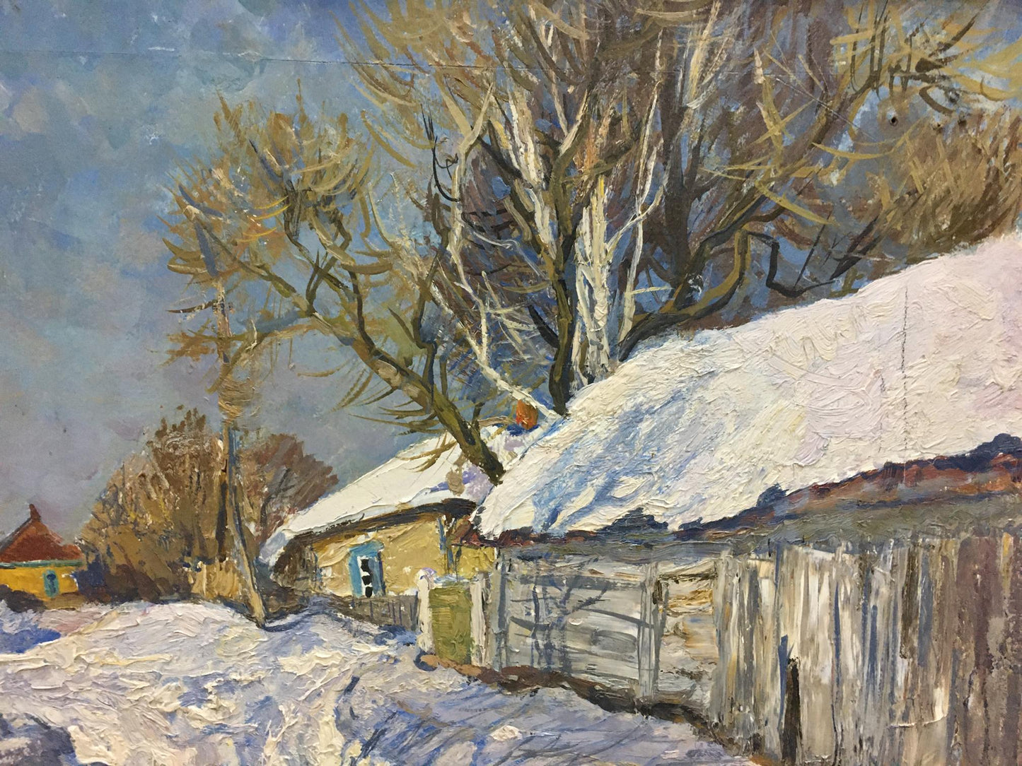 Oil painting Snow covered village Zvyagintsev Rostislav Mikhailovich