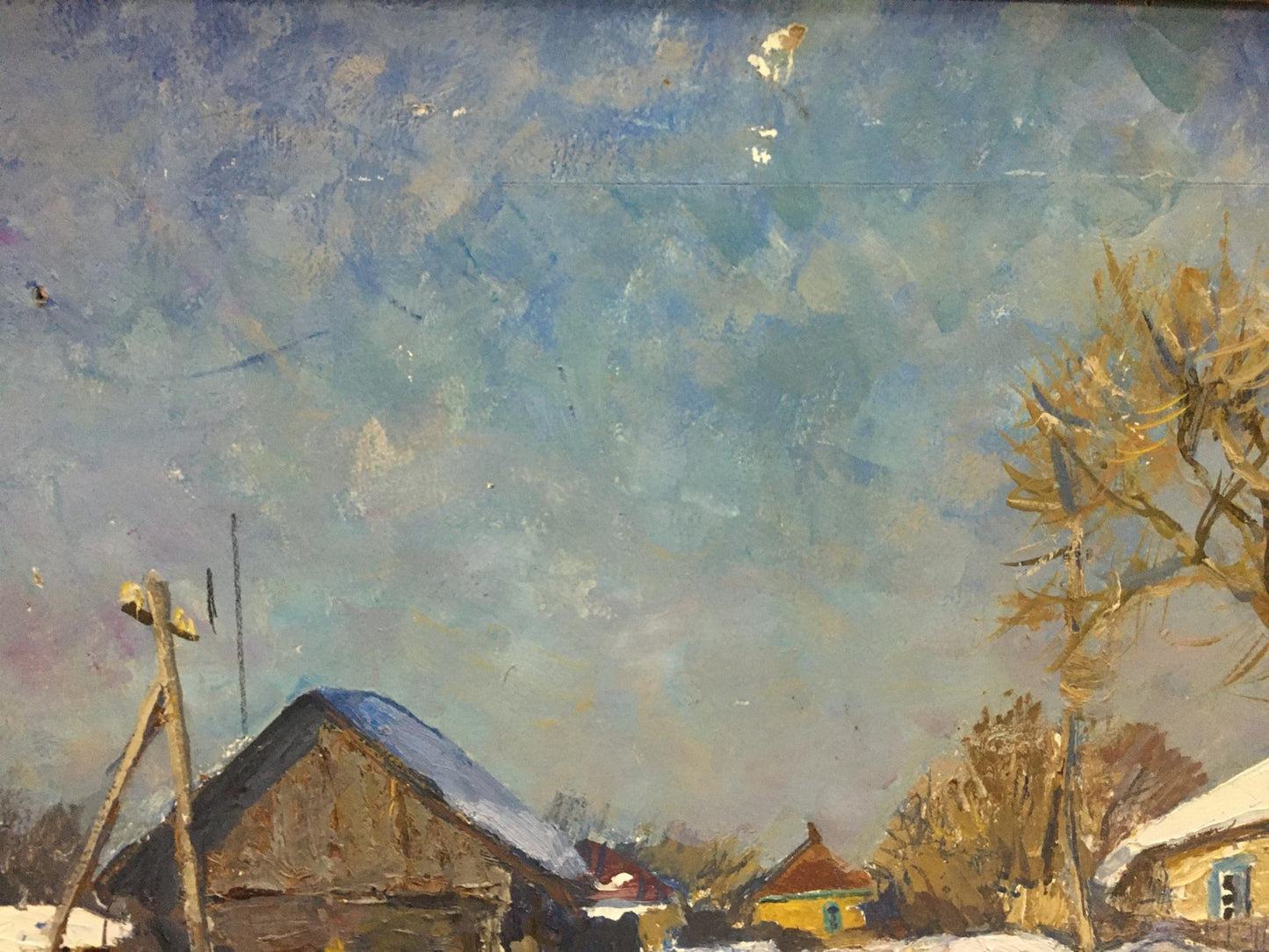 Oil painting Snow covered village Zvyagintsev Rostislav Mikhailovich