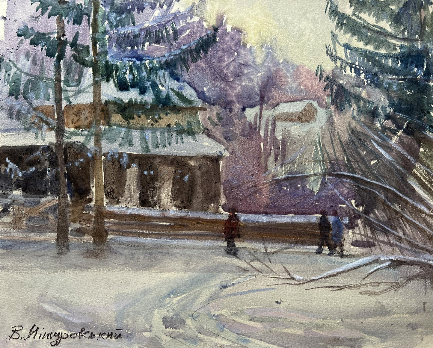 Watercolor painting In the cold V. Mishurovsky
