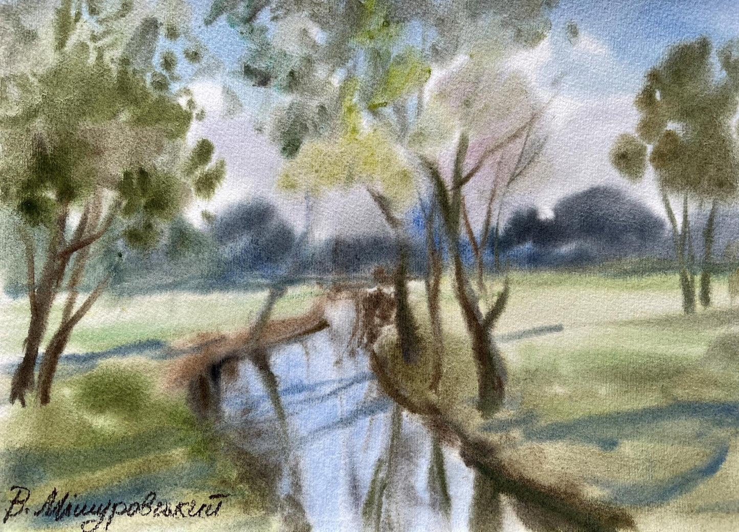 Watercolor painting Spring day V. Mishurovsky