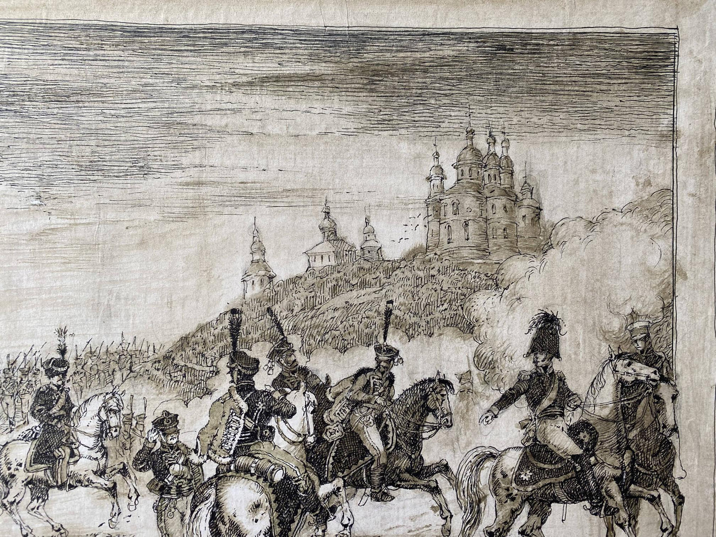 Ink, painting Battle of Smolensk Litvinov Oleg Arkad'yevich
