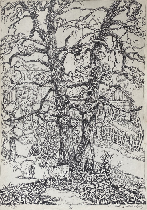 Ink, painting "Series of paintings"Landscape with a goat" Litvinov Oleg Arkad'yevich