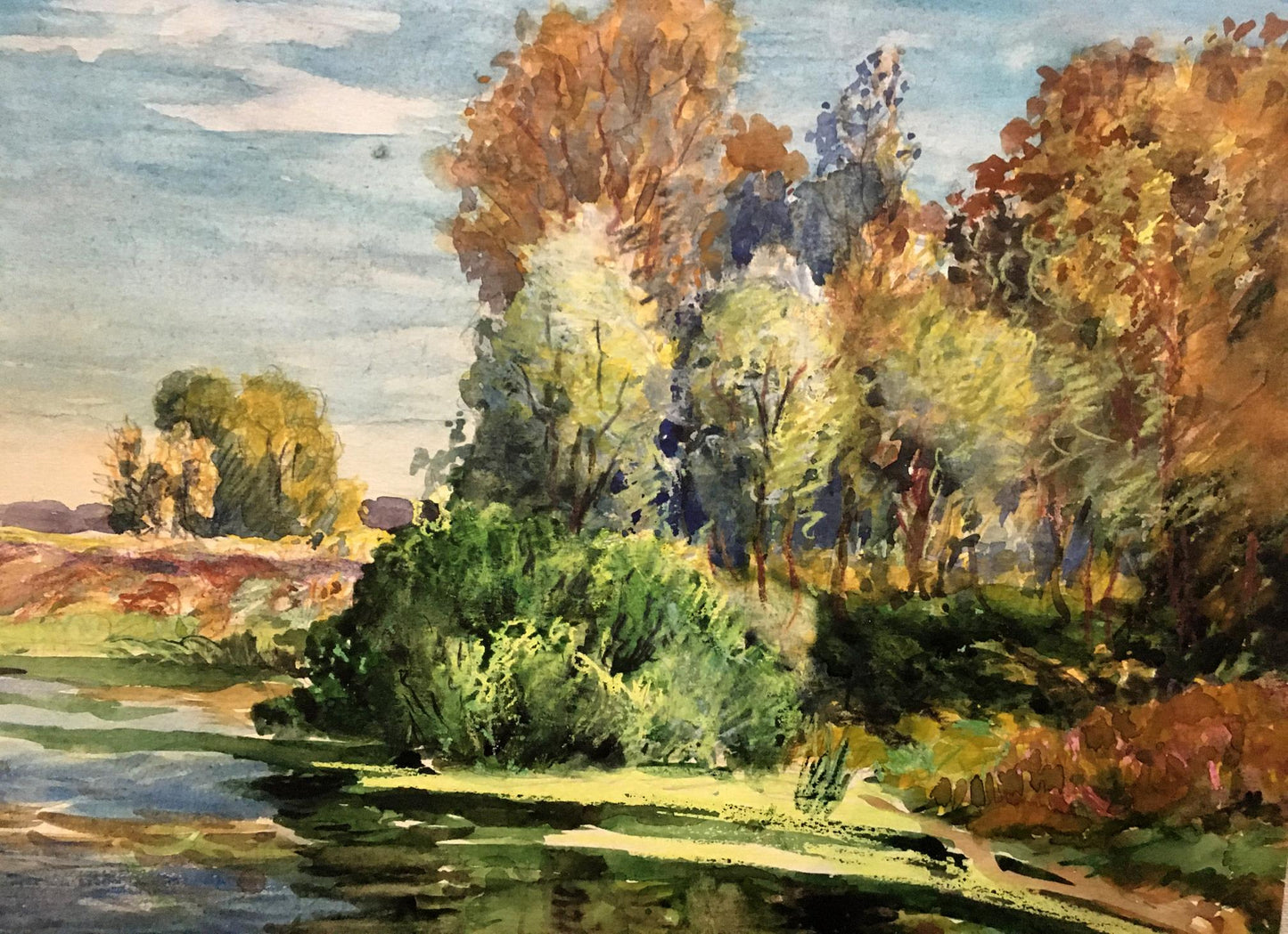 Watercolor painting Lake by the path Cherkas A.G.