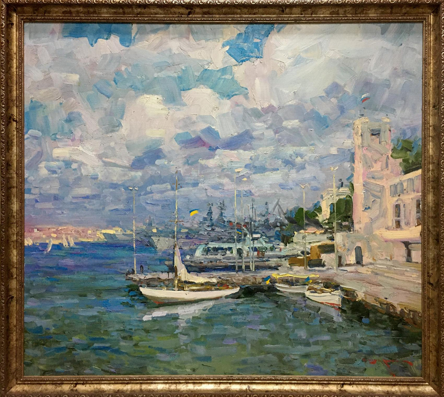 Oil painting City port Shadrin Alexander Petrovich
