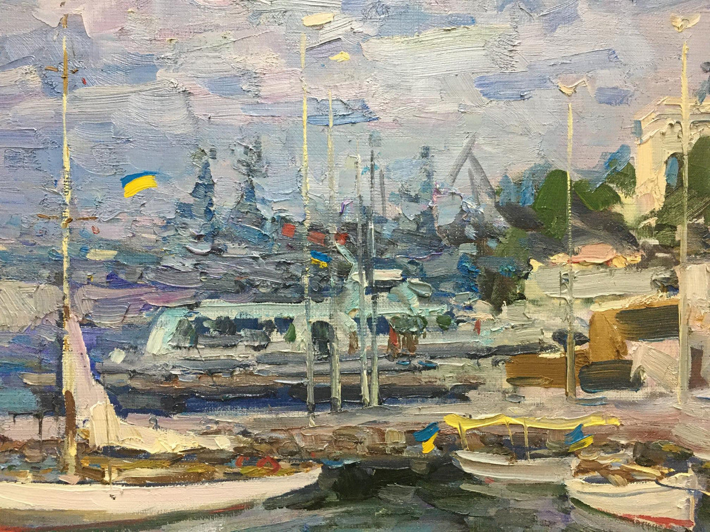 Oil painting City port Shadrin Alexander Petrovich