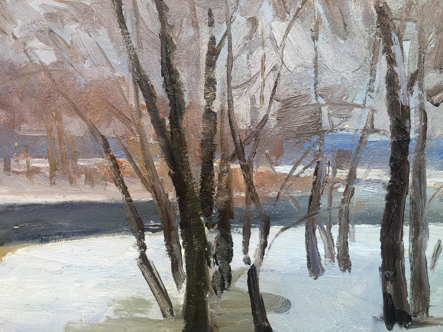 Oil painting The first snow in the forest Bloshenko Anatoly Mikhailovich