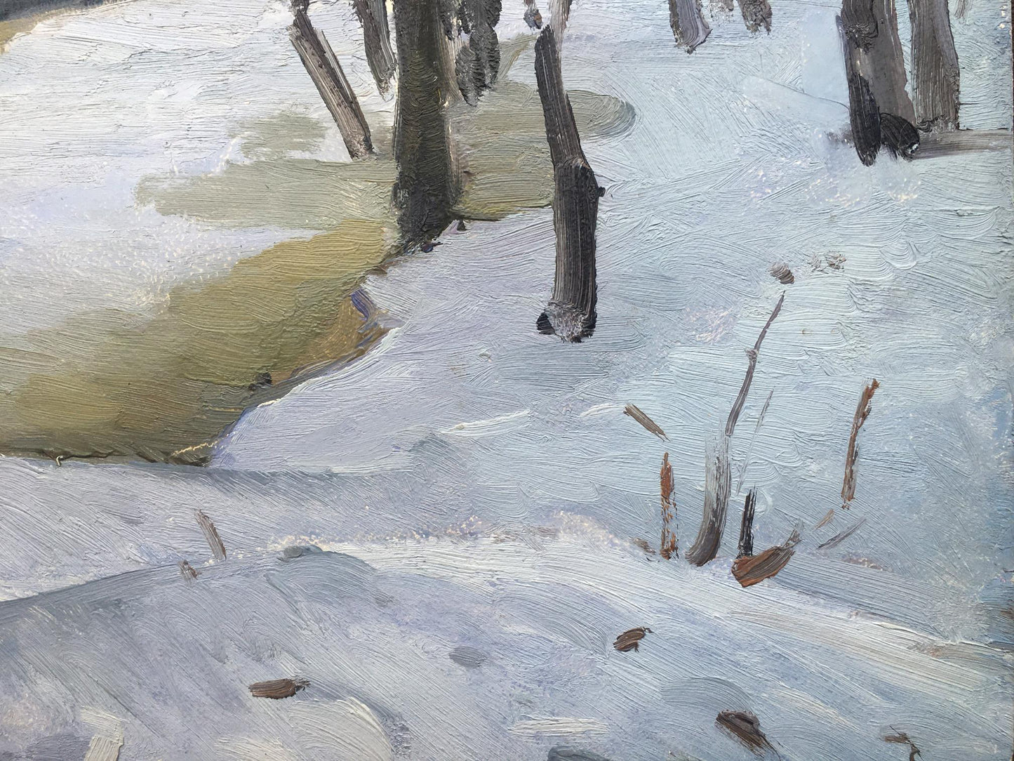 Oil painting The first snow in the forest Bloshenko Anatoly Mikhailovich