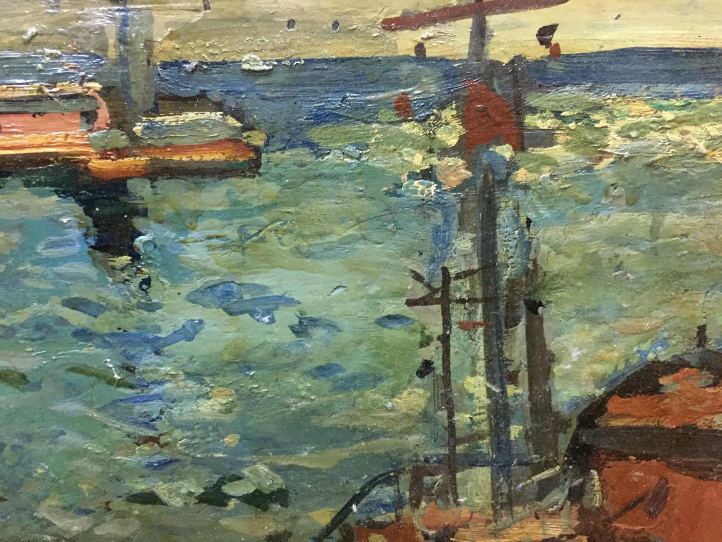 Oil painting River port Karelin Vyacheslav