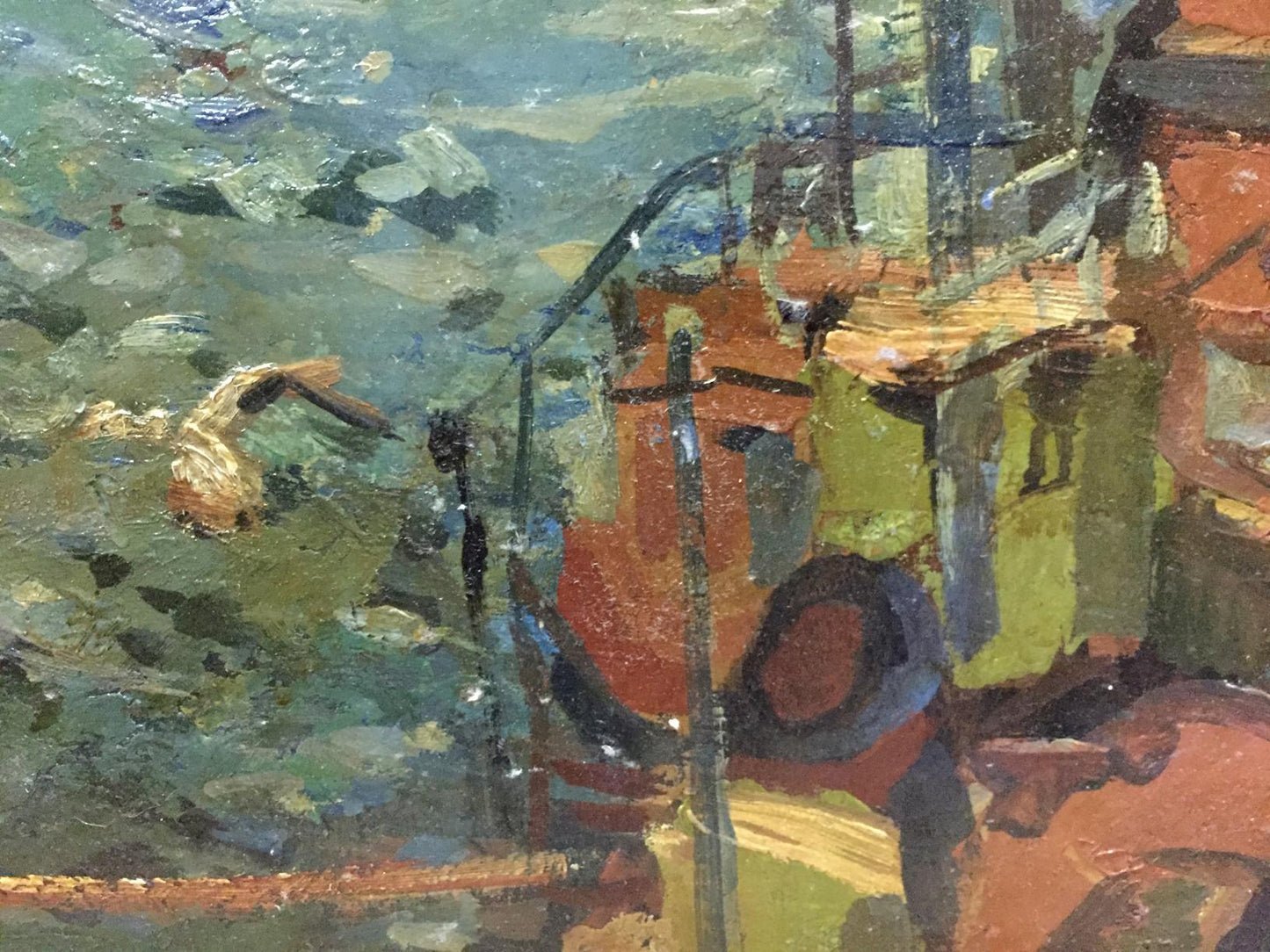 Oil painting River port Karelin Vyacheslav