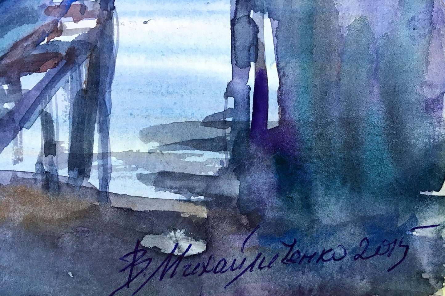 Watercolor painting House by the river Viktor Mikhailichenko