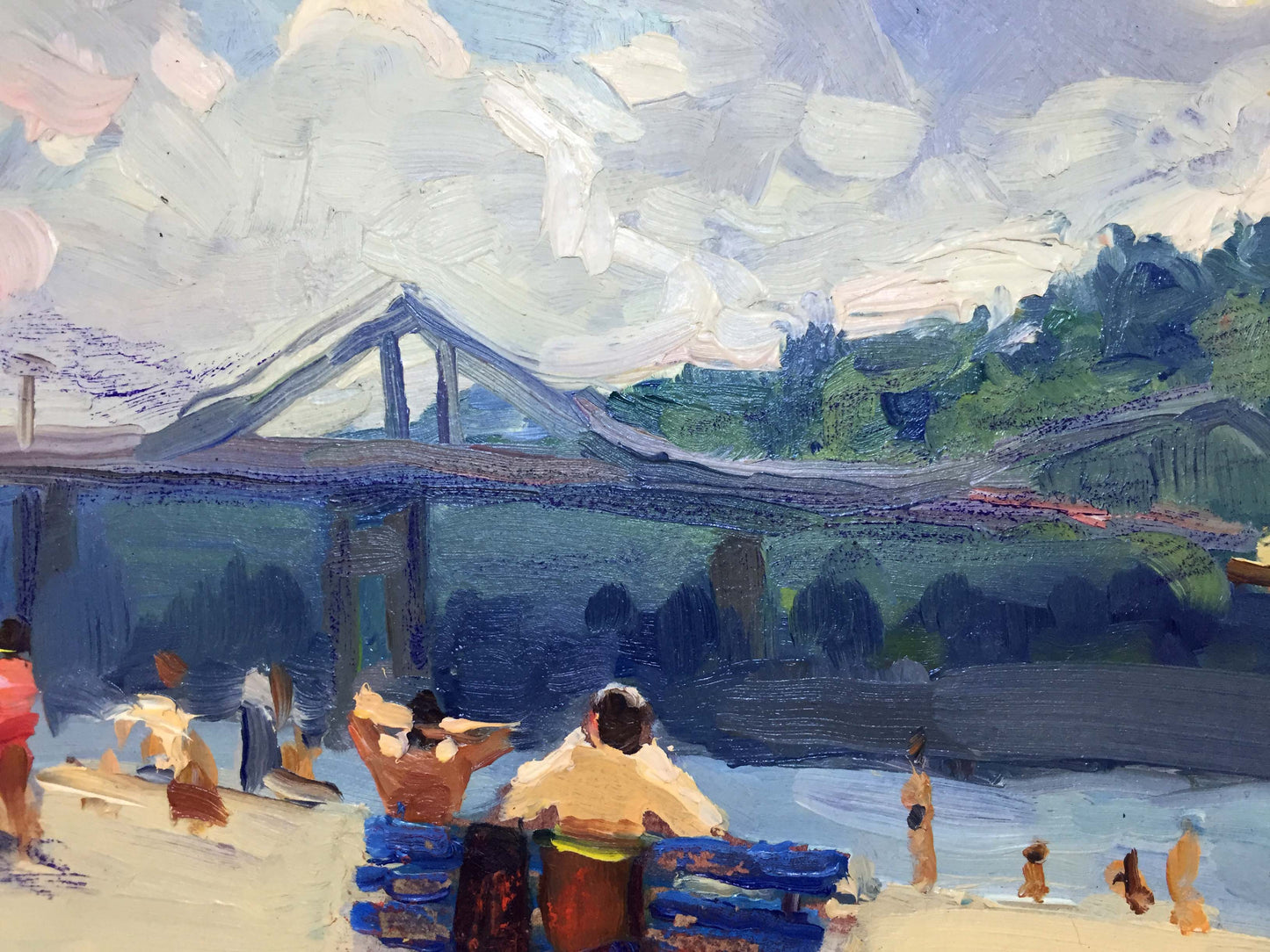 Oil painting By the river bank Popov I. A.