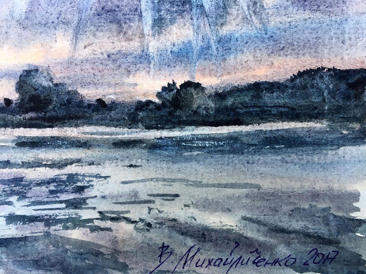 Watercolor painting Clearance through the clouds Viktor Mikhailichenko