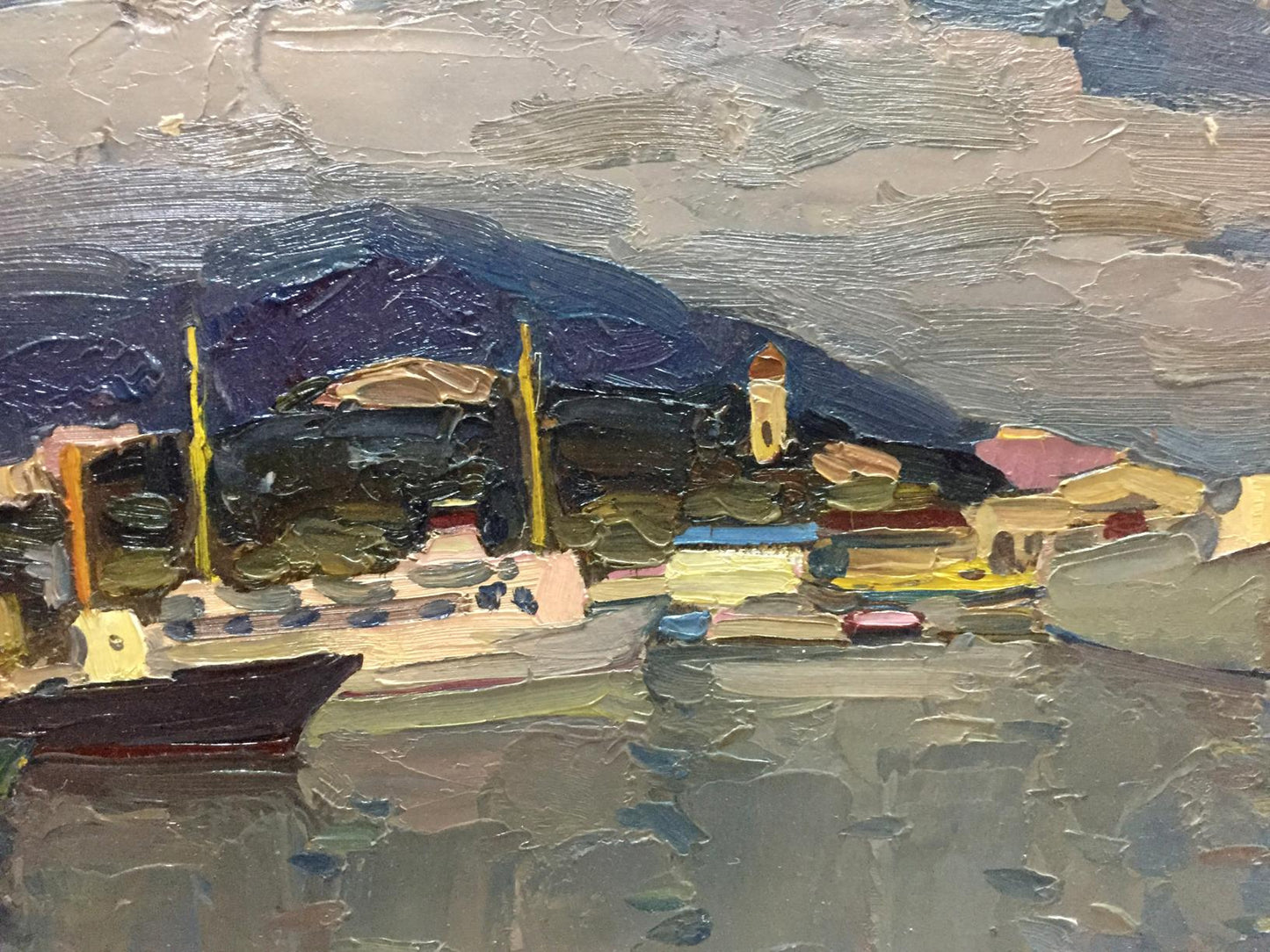 Oil painting Ship port Karelin Vyacheslav