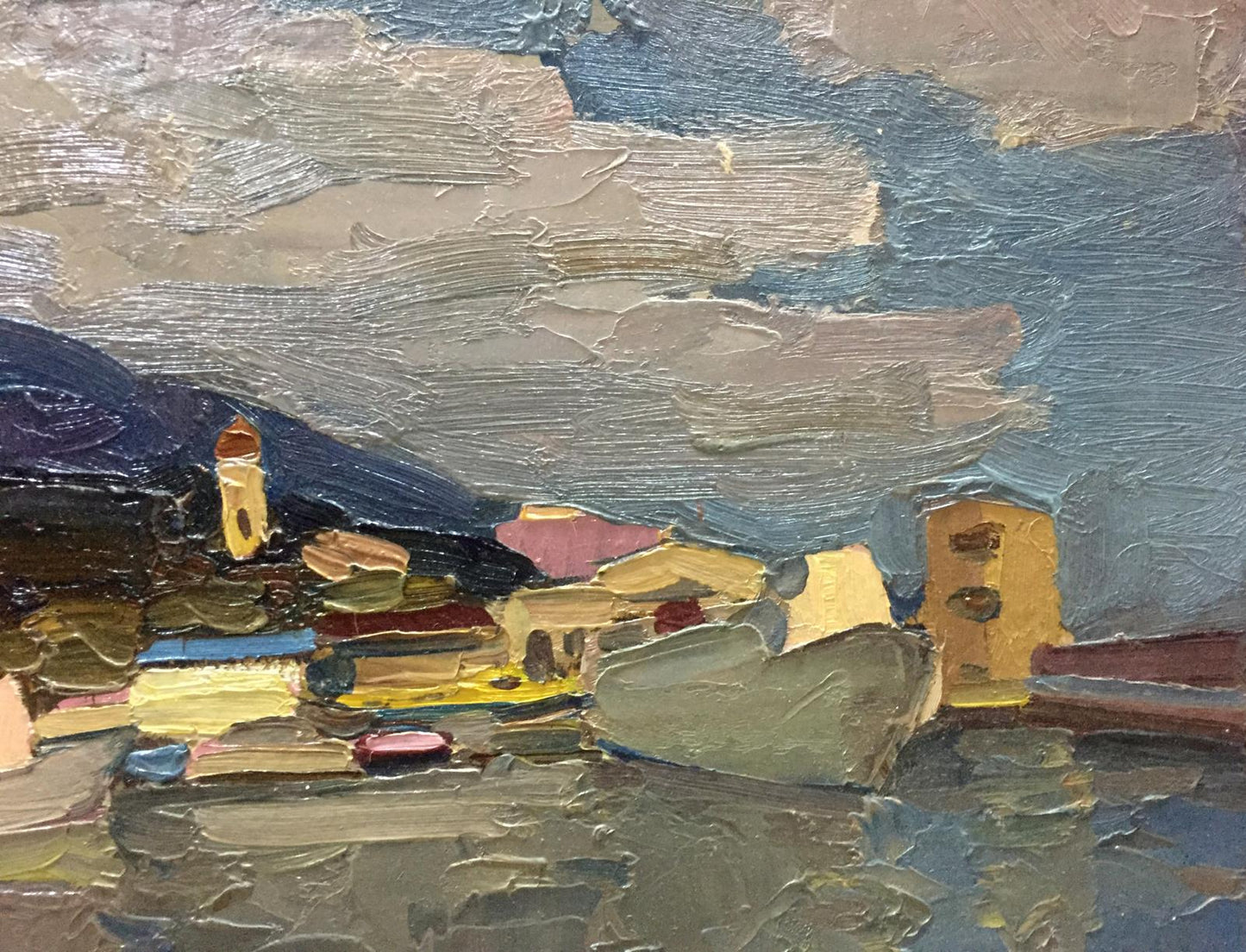 Oil painting Ship port Karelin Vyacheslav