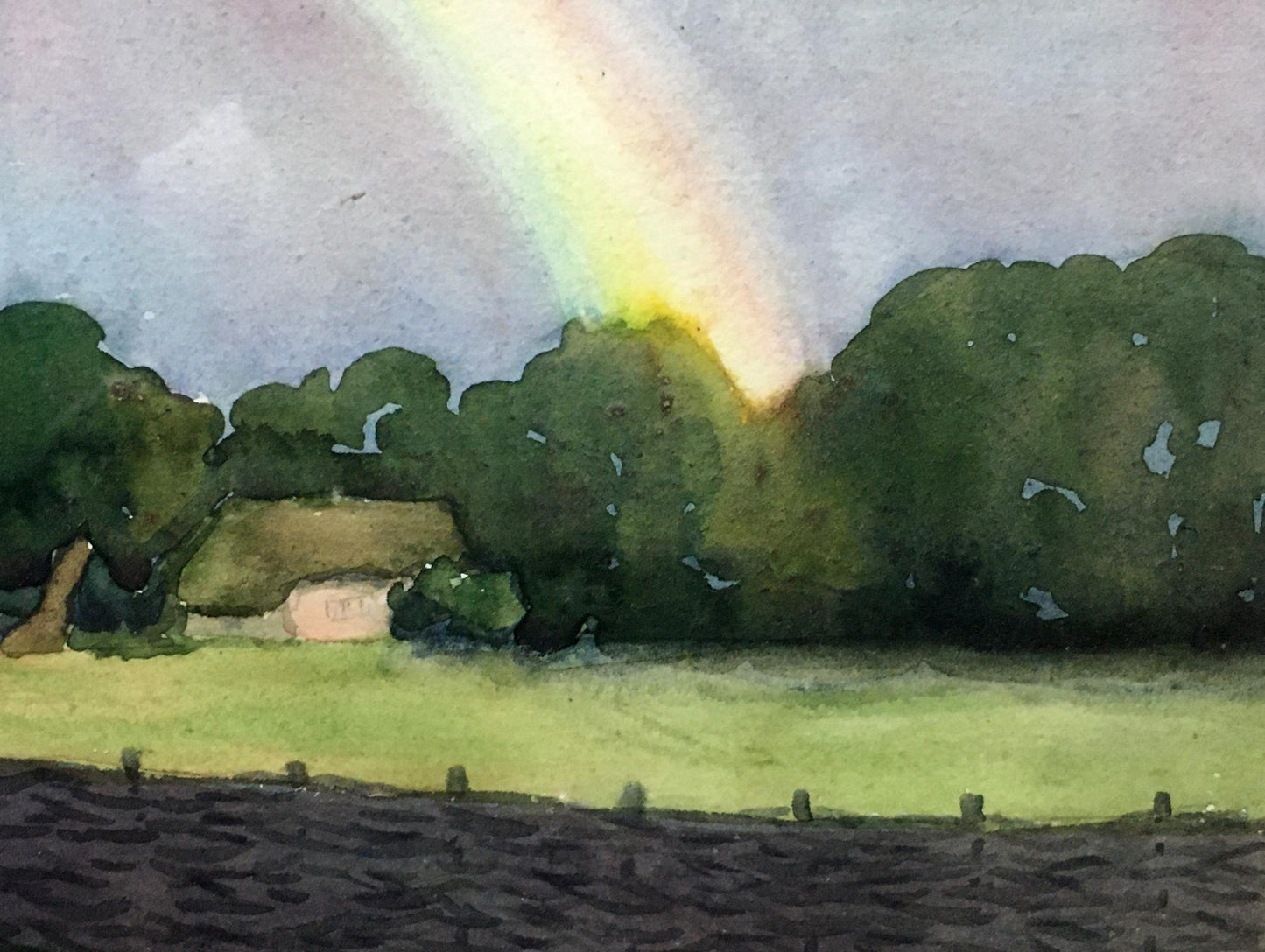 Watercolor painting Landscape with a rainbow Tsyupka Ivan Kirillovich