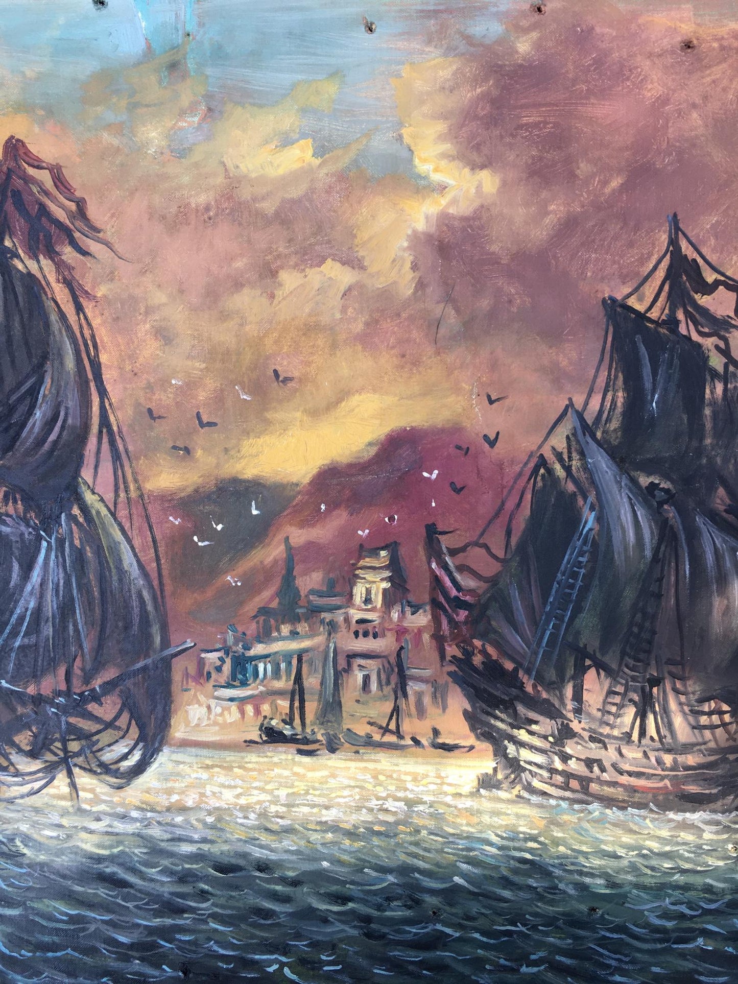 Oil painting Evening in the harbor Alexander Arkadievich Litvinov