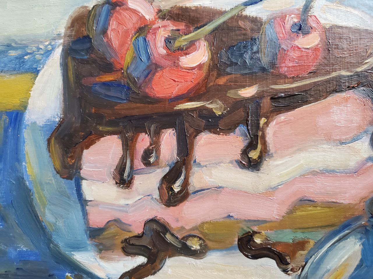 Litvinov Daniil Olegovich's Oil Art: Beachside Delight with Cake