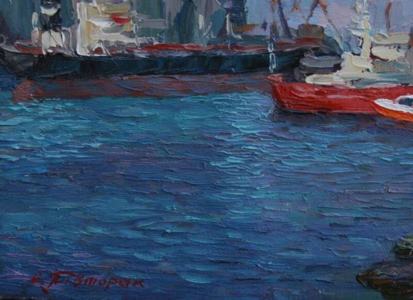 Oil painting Boat mooring Sergiy Pivtorak