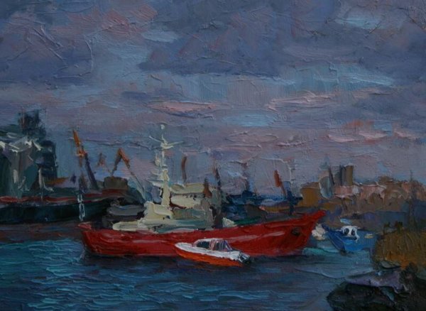 Oil painting Boat mooring Sergiy Pivtorak