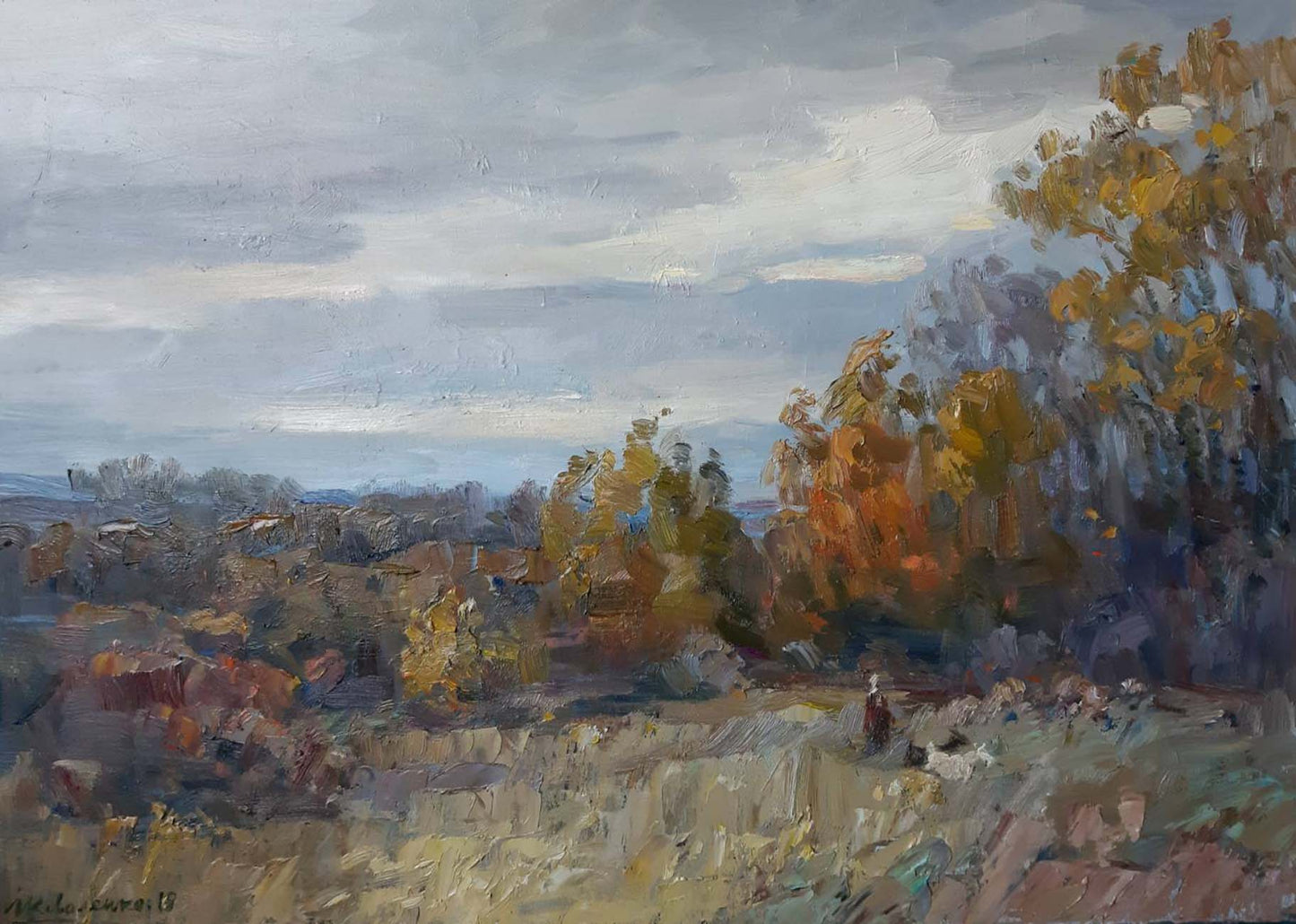 Oil painting Autumn rainy day in the forest Ivan Kovalenko