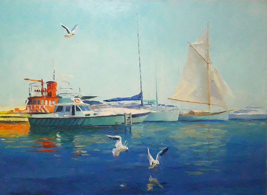 Oil painting Odessa port Serdyuk Boris Petrovich