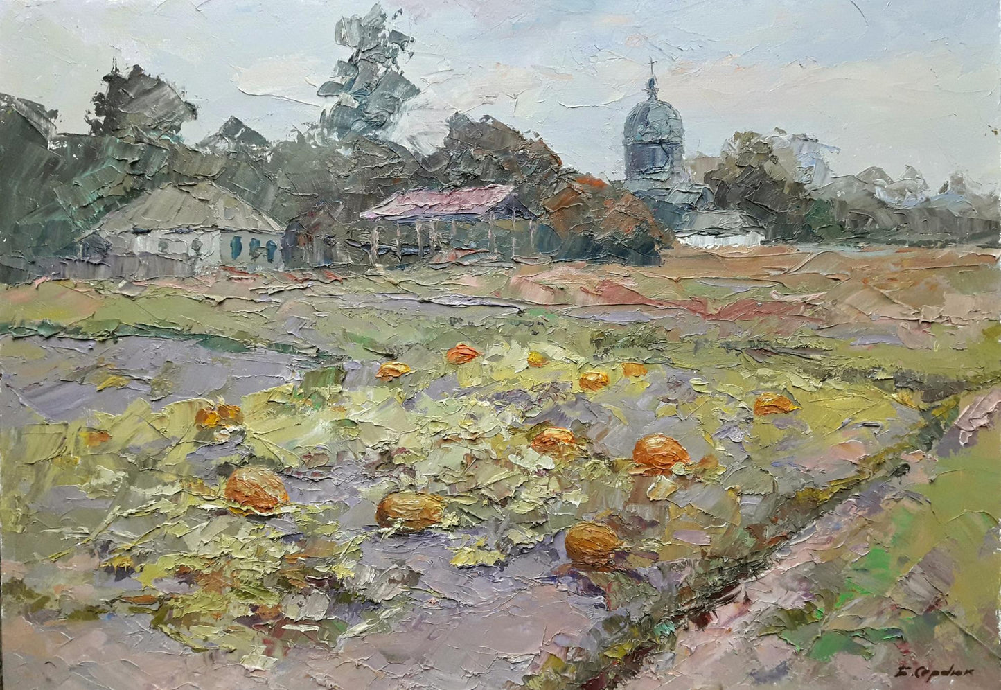 Oil painting Pumpkin in the garden Serdyuk Boris Petrovich