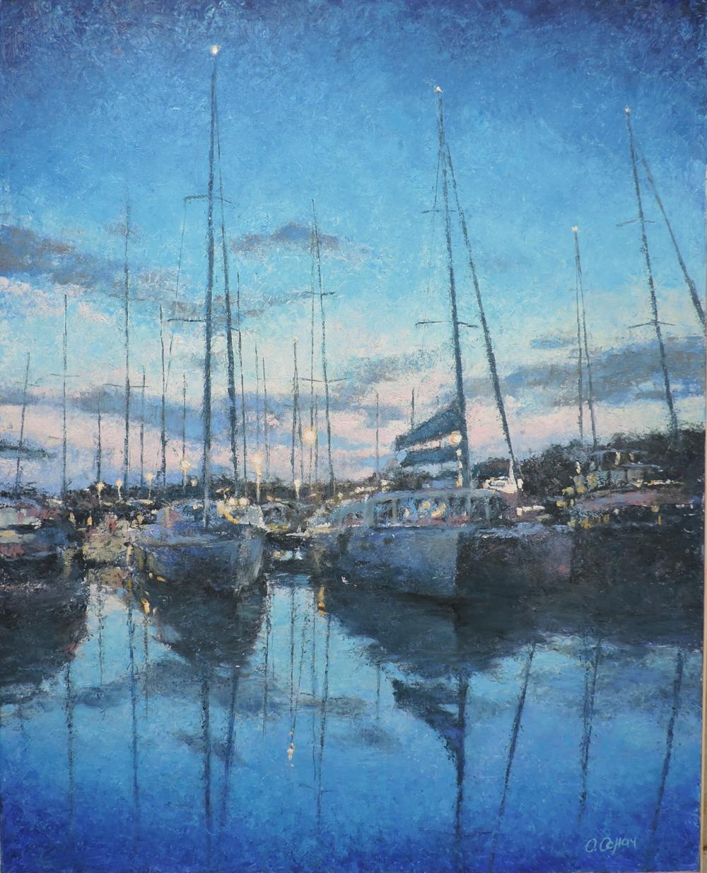 Oil painting Evening in the marina Osnach Olesia