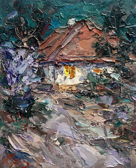 Oil painting Night landscape with the moon Alexander Cherednichenko