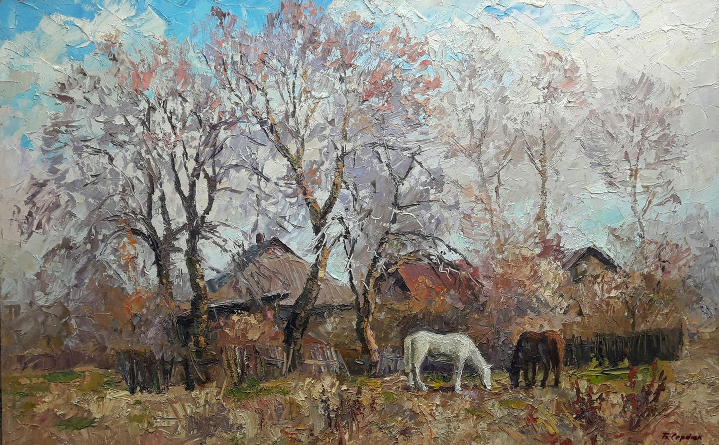 Oil painting Landscape with horses Serdyuk Boris Petrovich