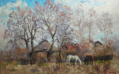 Oil painting Landscape with horses Serdyuk Boris Petrovich