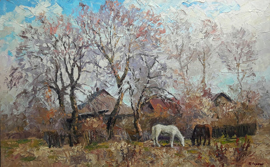 Oil painting Landscape with horses Serdyuk Boris Petrovich