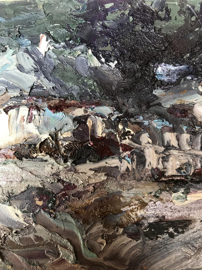 Oil painting Night Village landscape 