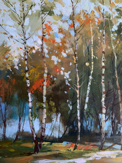 OIl painting Birch autumn forest Yuriy Suprunchuk