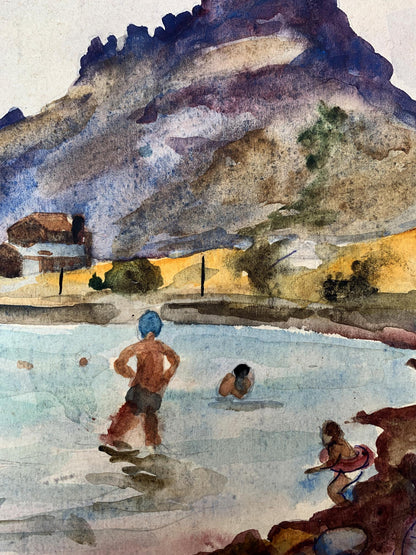 Watercolor painting Swimming in the sea Unknown artist