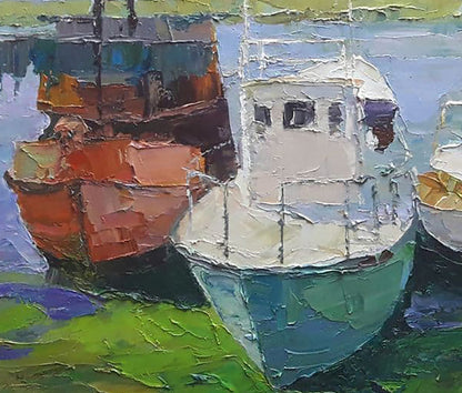 Oil painting Boats on the Dnieper Serdyuk Boris Petrovich №SERB 703