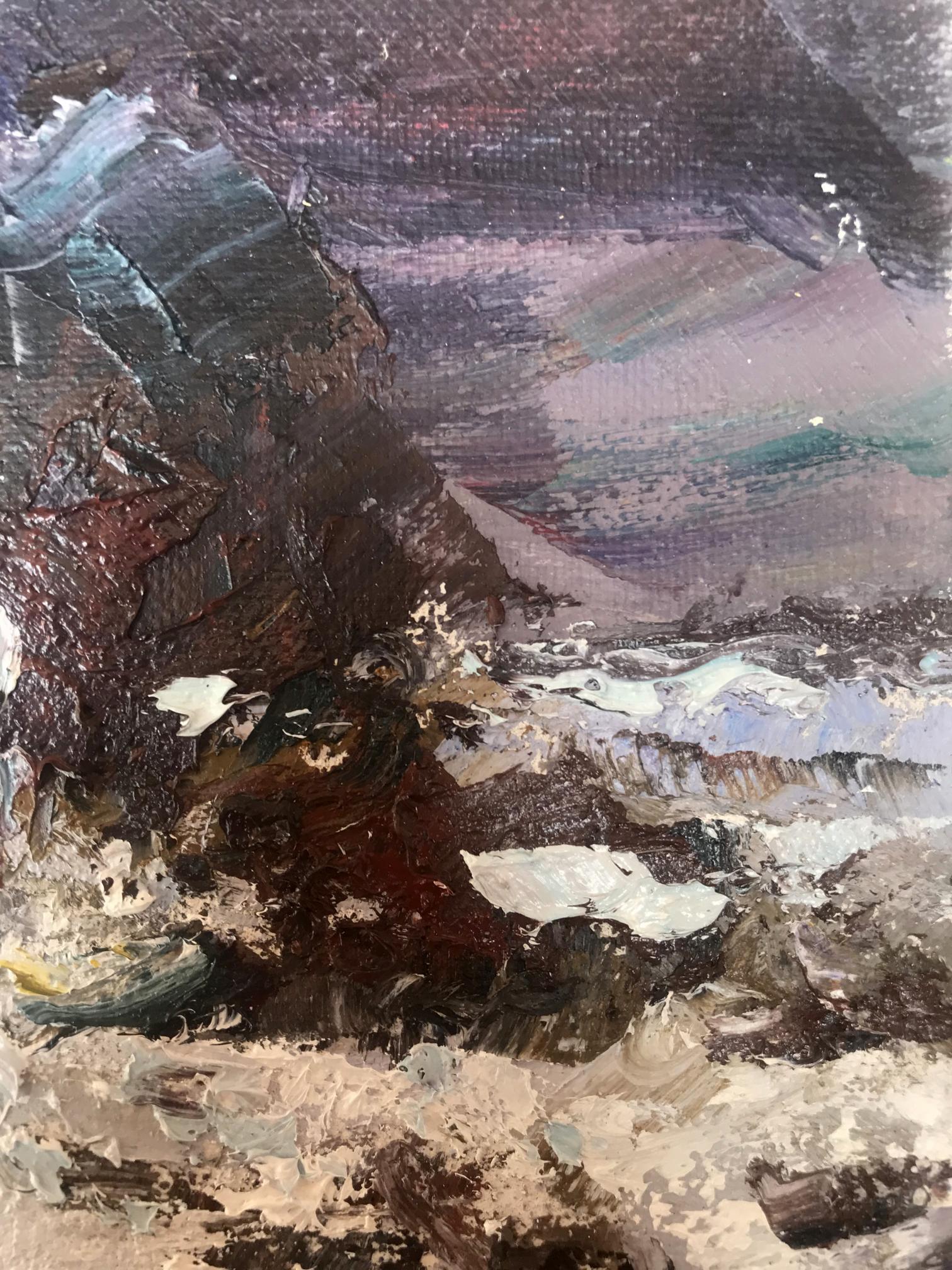 Oil painting Village house in winter 