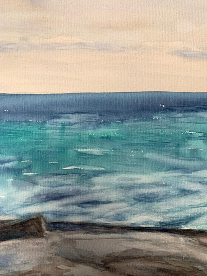 Watercolor painting Evening sea tide Unknown artist