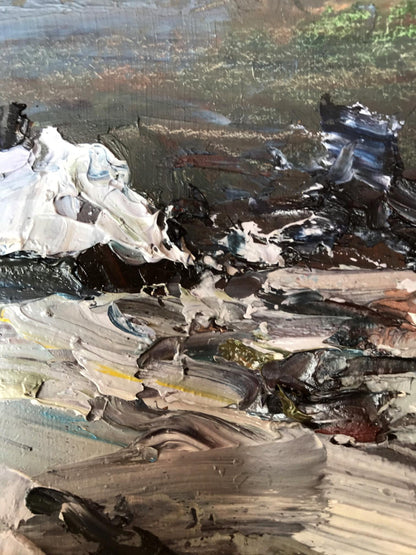 Oil painting Village evening