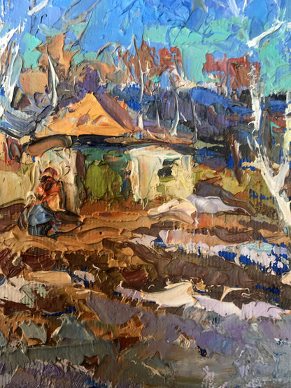 Oil Painting Nature Village landscape 