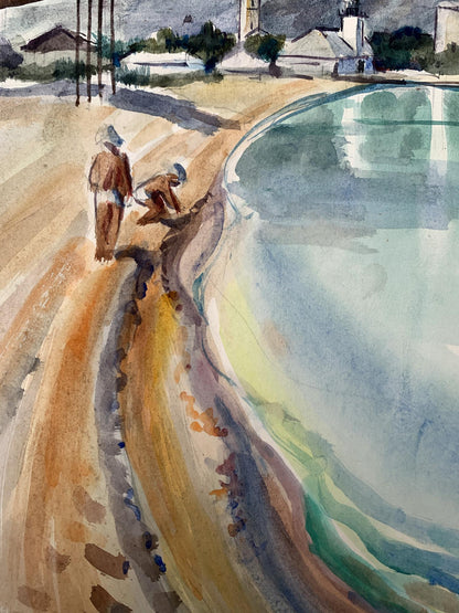 Watercolor painting City lake O. Umansky