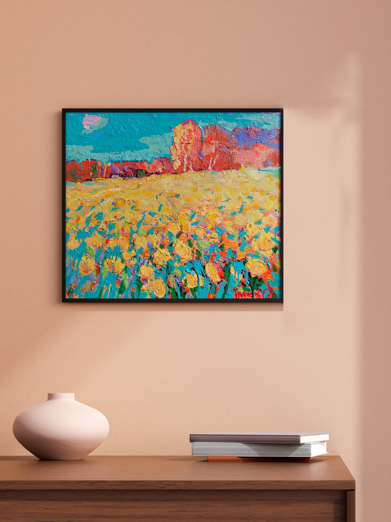 Oil painting Sunflower field