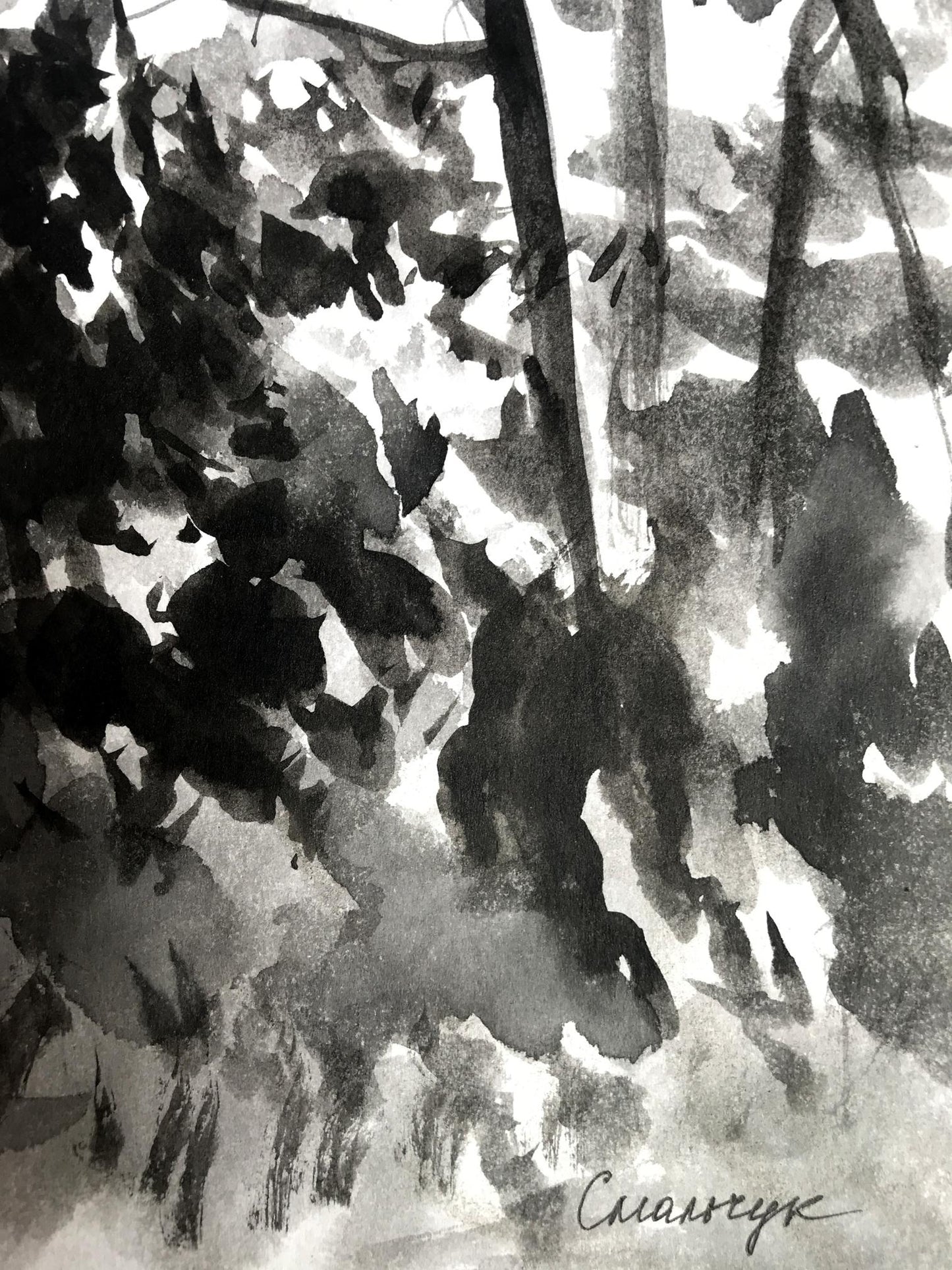 Watercolor painting View of the water tower Smalchuk