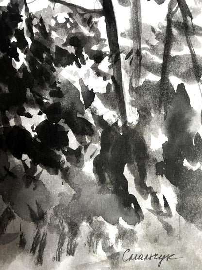 Watercolor painting View of the water tower Smalchuk