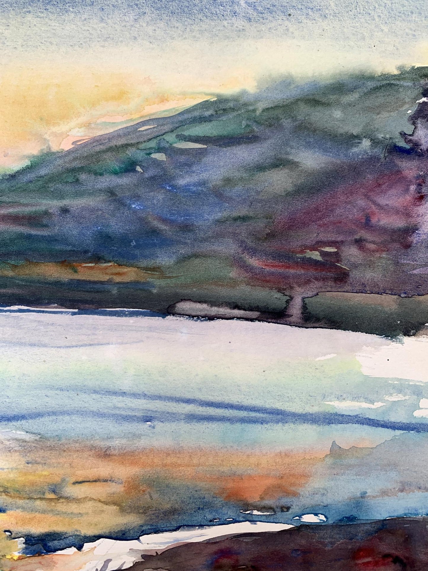 Watercolor painting Sea sunset Unknown artist