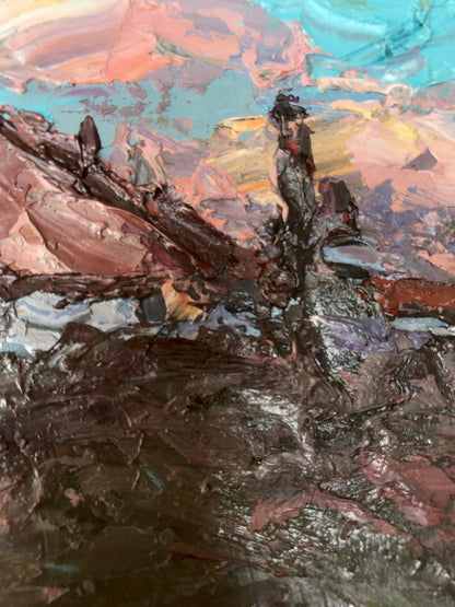 Oil painting Village landscape evening 